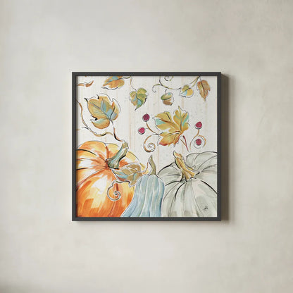 Pumpkin Patch X by Daphne Brissonnet. Shown in a sleek black glass frame for a contemporary gallery look. Available as an archival giclee rolled canvas, fine art paper, or poster print. SKU 38500a.