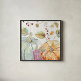 Pumpkin Patch XI by Daphne Brissonnet. Shown in a sleek black glass frame for a contemporary gallery look. Available as an archival giclee rolled canvas, fine art paper, or poster print. SKU 38501a.