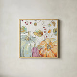 Pumpkin Patch XI by Daphne Brissonnet. Shown in a natural wood glass frame for a timeless modern aesthetic. Available as an archival giclee rolled canvas, fine art paper, or poster print. SKU 38501a.