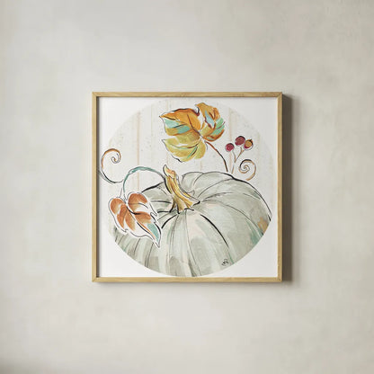 Pumpkin Patch XII by Daphne Brissonnet. Shown in a natural wood glass frame for a timeless modern aesthetic. Available as an archival giclee rolled canvas, fine art paper, or poster print. SKU 38502a.