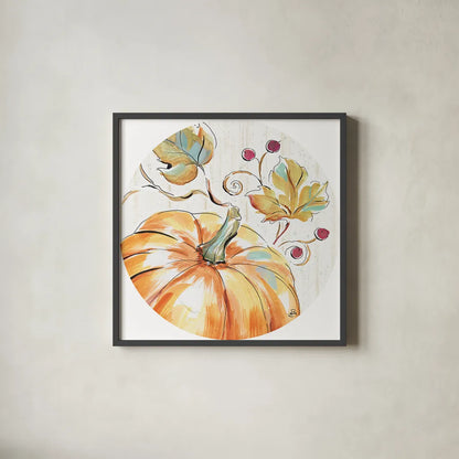 Pumpkin Patch XIV by Daphne Brissonnet. Shown in a sleek black glass frame for a contemporary gallery look. Available as an archival giclee rolled canvas, fine art paper, or poster print. SKU 38504a.