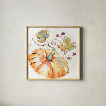 Pumpkin Patch XIV by Daphne Brissonnet. Shown in a natural wood glass frame for a timeless modern aesthetic. Available as an archival giclee rolled canvas, fine art paper, or poster print. SKU 38504a.