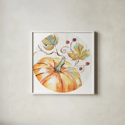 Pumpkin Patch XIV by Daphne Brissonnet. Shown in a crisp white glass frame for a clean and minimalist style. Available as an archival giclee rolled canvas, fine art paper, or poster print. SKU 38504a.