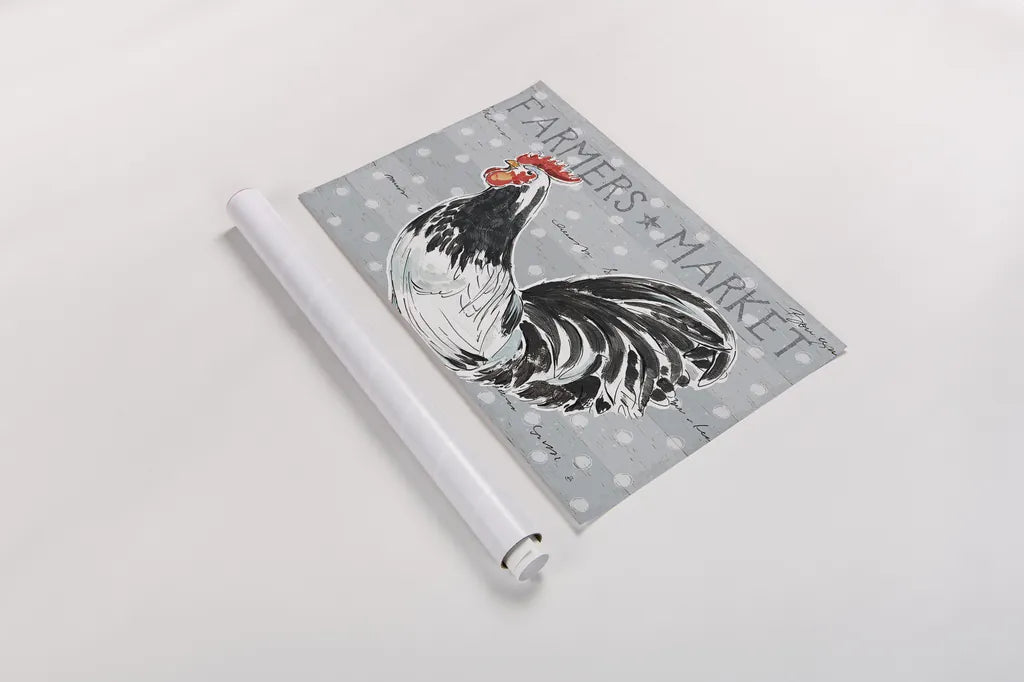 Roosters Call I by Daphne Brissonnet. shown as a rolled paper print. Available as archival giclee rolled canvas, fine art paper, or poster print. SKU 37487i.