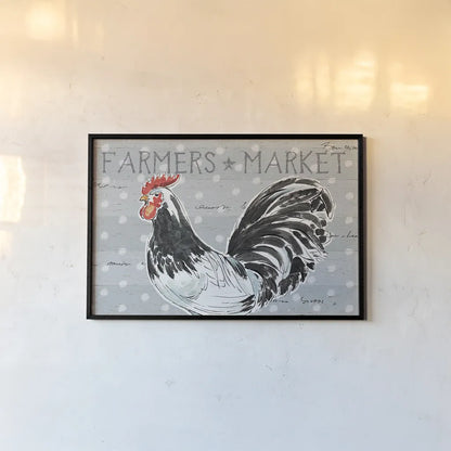 Roosters Call I by Daphne Brissonnet. shown as a paper print in a black flame. Available as a archival giclee rolled canvas, fine art paper, or poster print. SKU 37487i.