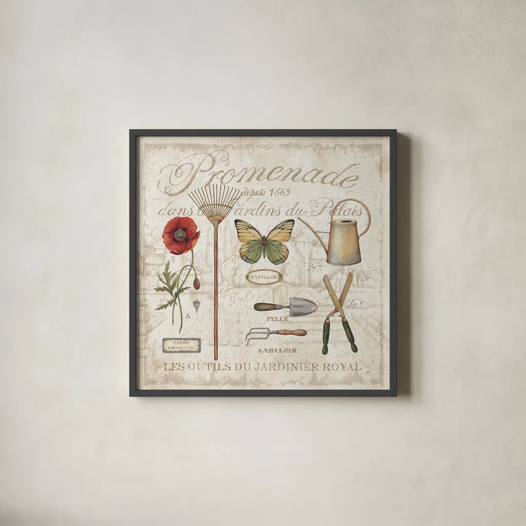 Royal Garden II by Daphne Brissonnet. Shown in a sleek black glass frame for a contemporary gallery look. Available as an archival giclee rolled canvas, fine art paper, or poster print. SKU 14798a.