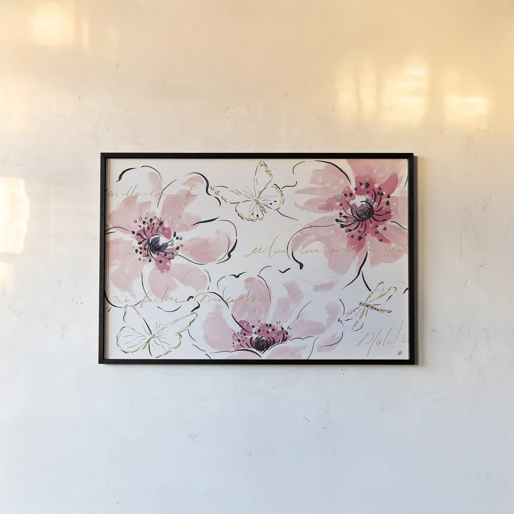 Simply Pink I by Daphne Brissonnet. shown as a paper print in a black flame. Available as a archival giclee rolled canvas, fine art paper, or poster print. SKU 41785i.