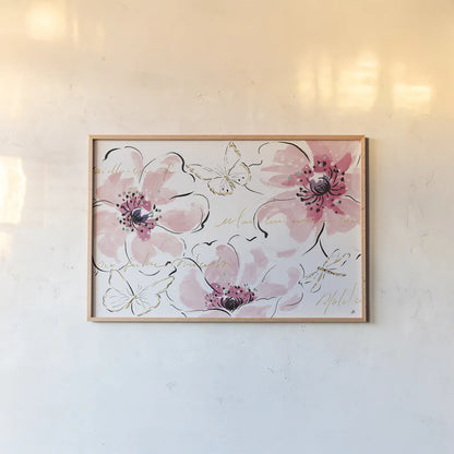 Simply Pink I by Daphne Brissonnet. shown as a paper print in a natural frame. Available as a archival giclee rolled canvas, fine art paper, or poster print. SKU 41785i.
