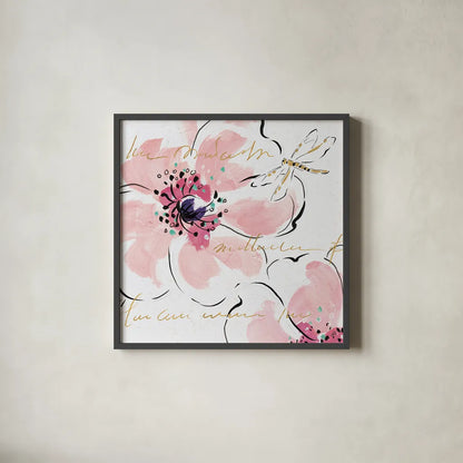Simply Pink II by Daphne Brissonnet. Shown in a sleek black glass frame for a contemporary gallery look. Available as an archival giclee rolled canvas, fine art paper, or poster print. SKU 41786a.