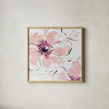 Simply Pink II by Daphne Brissonnet. Shown in a natural wood glass frame for a timeless modern aesthetic. Available as an archival giclee rolled canvas, fine art paper, or poster print. SKU 41786a.