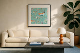 Soft Season IV by Daphne Brissonnet. Displayed in a glass frame with matte in a clean modern living room. Available as an archival giclee rolled canvas, fine art paper, or poster print. SKU 35008a.