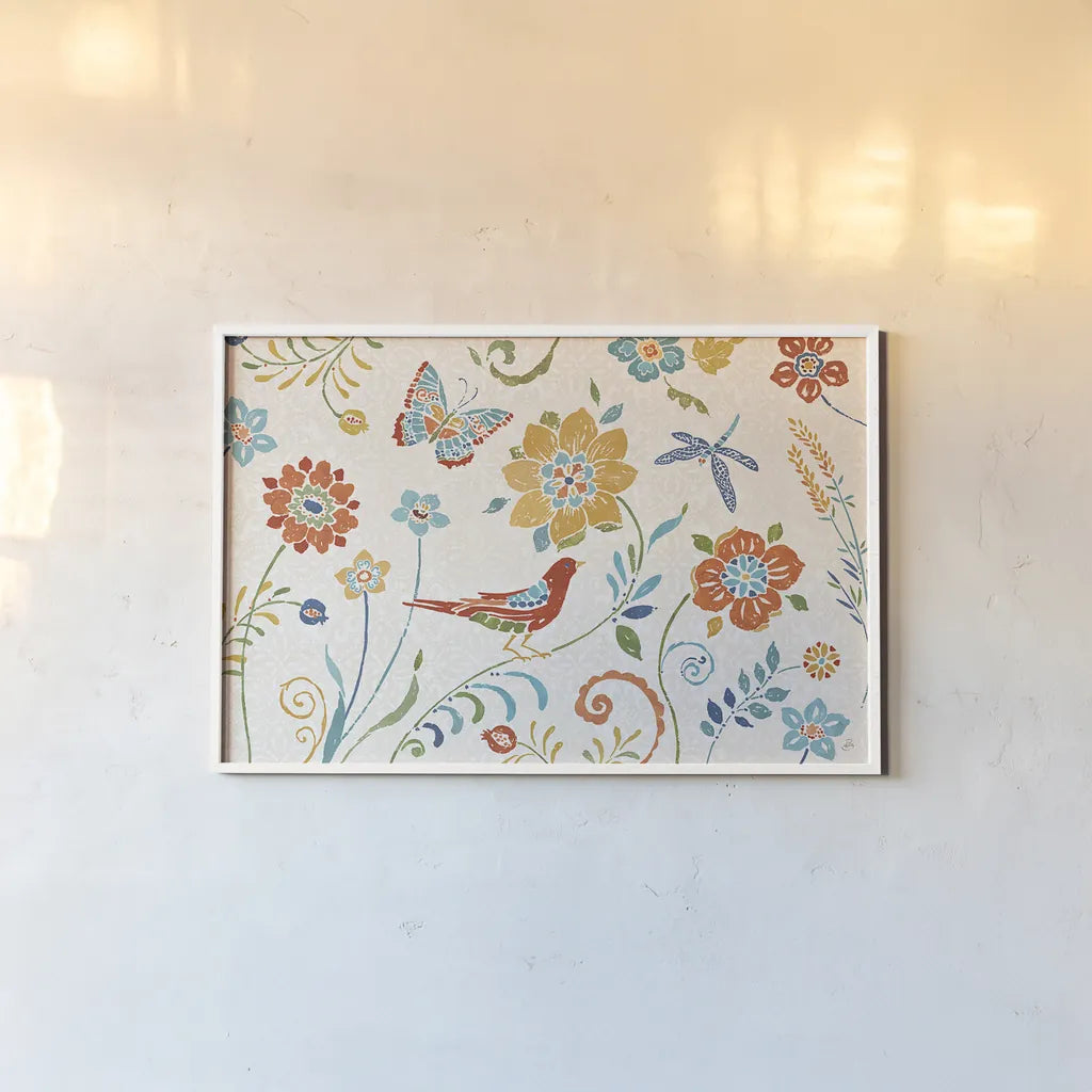 Spanish Impressions I by Daphne Brissonnet. shown as a paper print in a white frame. Available as a archival giclee rolled canvas, fine art paper, or poster print. SKU 27342i.