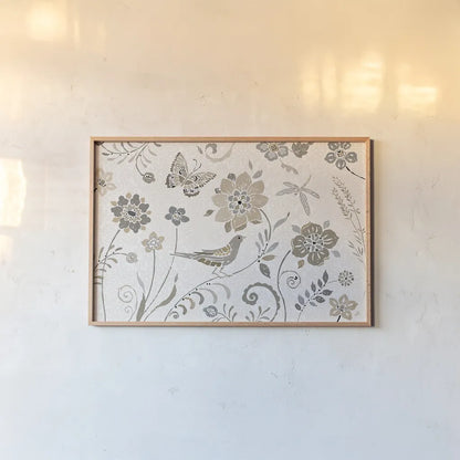 Spanish Impressions I Neutral by Daphne Brissonnet. shown as a paper print in a natural frame. Available as a archival giclee rolled canvas, fine art paper, or poster print. SKU 77798i.