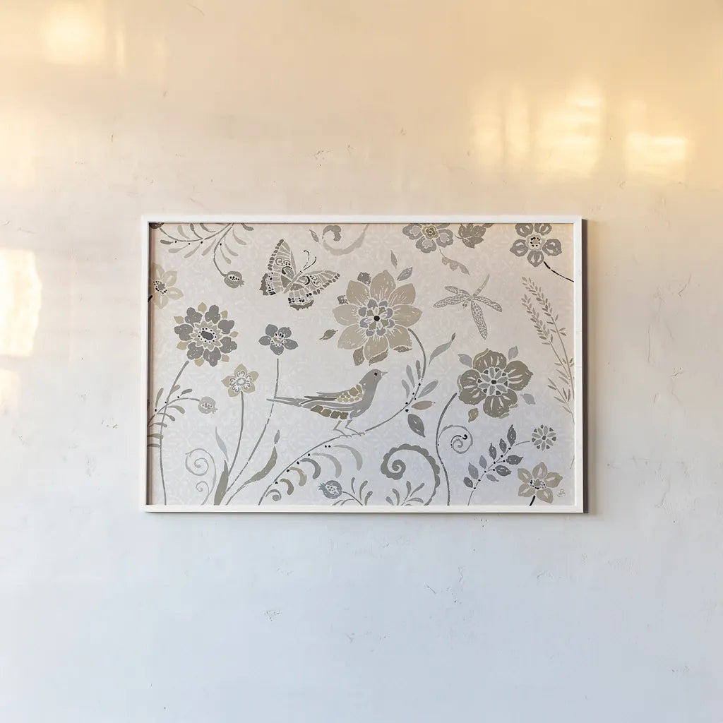 Spanish Impressions I Neutral by Daphne Brissonnet. shown as a paper print in a white frame. Available as a archival giclee rolled canvas, fine art paper, or poster print. SKU 77798i.