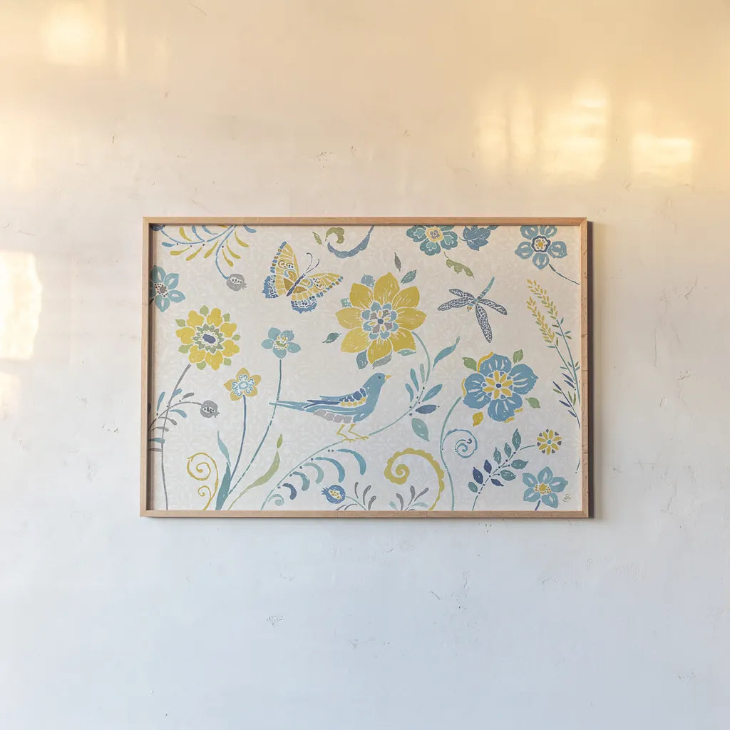 Spanish Impressions I Spring by Daphne Brissonnet. shown as a paper print in a natural frame. Available as a archival giclee rolled canvas, fine art paper, or poster print. SKU 77799i.