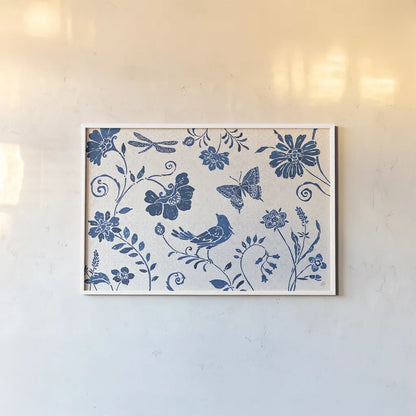 Spanish Impressions II Blue by Daphne Brissonnet. shown as a paper print in a white frame. Available as a archival giclee rolled canvas, fine art paper, or poster print. SKU 53489i.