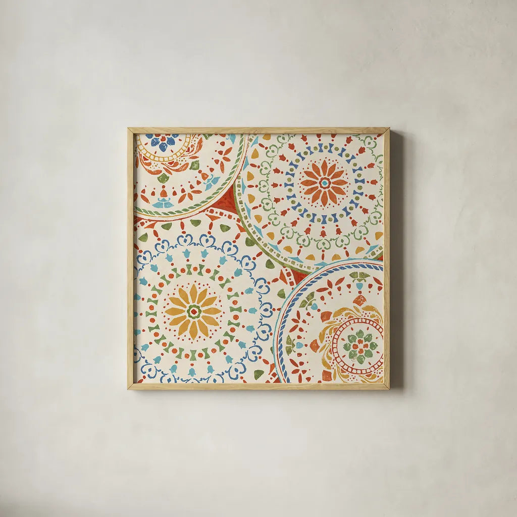 Spanish Impressions V by Daphne Brissonnet. Shown in a natural wood glass frame for a timeless modern aesthetic. Available as an archival giclee rolled canvas, fine art paper, or poster print. SKU 27346a.