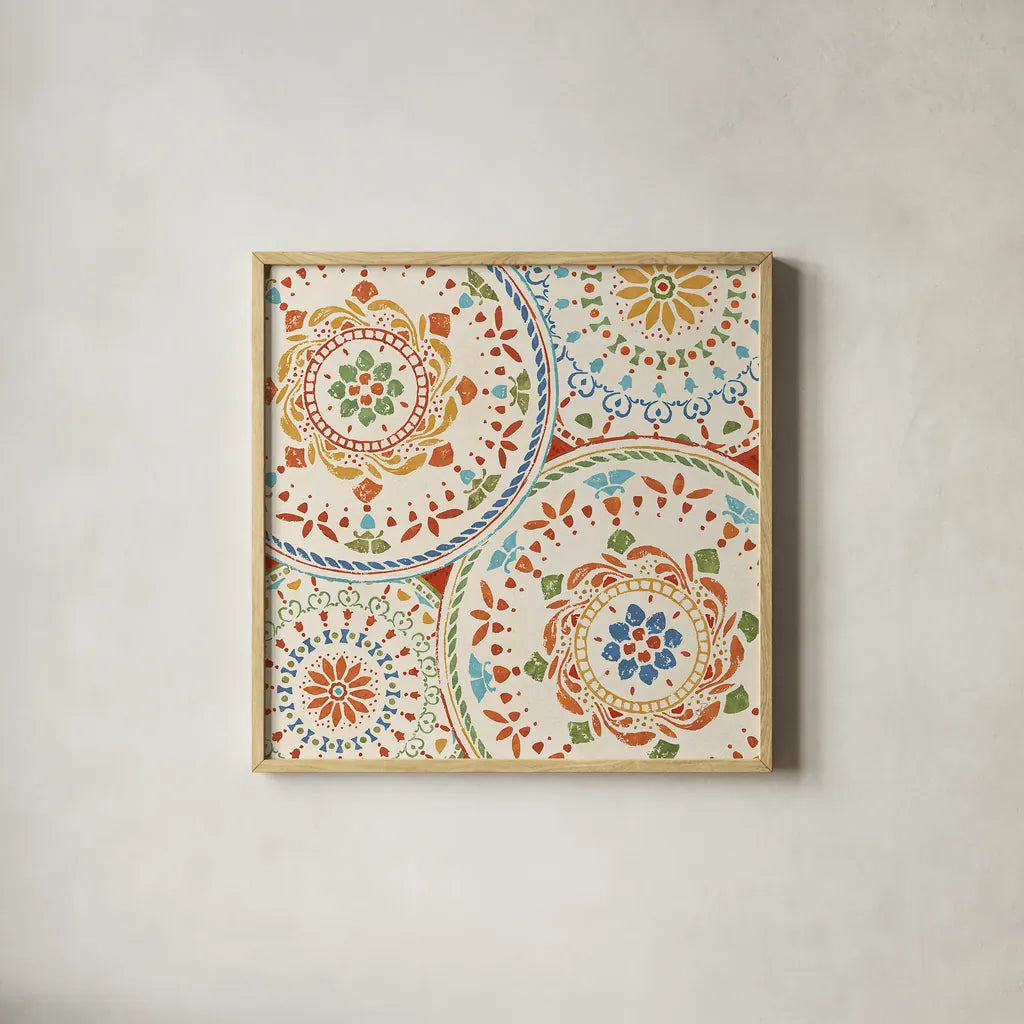 Spanish Impressions VI by Daphne Brissonnet. Shown in a natural wood glass frame for a timeless modern aesthetic. Available as an archival giclee rolled canvas, fine art paper, or poster print. SKU 27347a.