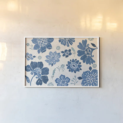 Spanish Impressions VII Blue by Daphne Brissonnet. shown as a paper print in a white frame. Available as a archival giclee rolled canvas, fine art paper, or poster print. SKU 77800i.