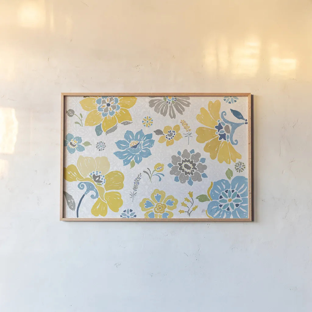 Spanish Impressions VII Spring by Daphne Brissonnet. shown as a paper print in a natural frame. Available as a archival giclee rolled canvas, fine art paper, or poster print. SKU 77802i.