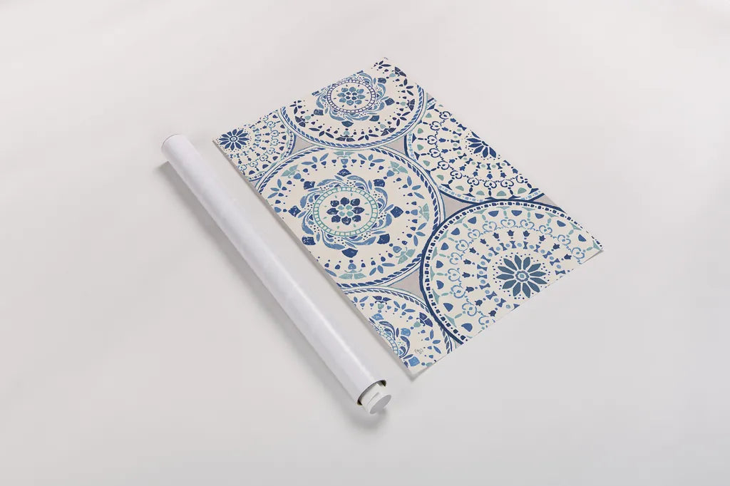 Spanish Impressions VIII Blue by Daphne Brissonnet. shown as a rolled paper print. Available as archival giclee rolled canvas, fine art paper, or poster print. SKU 77803i.