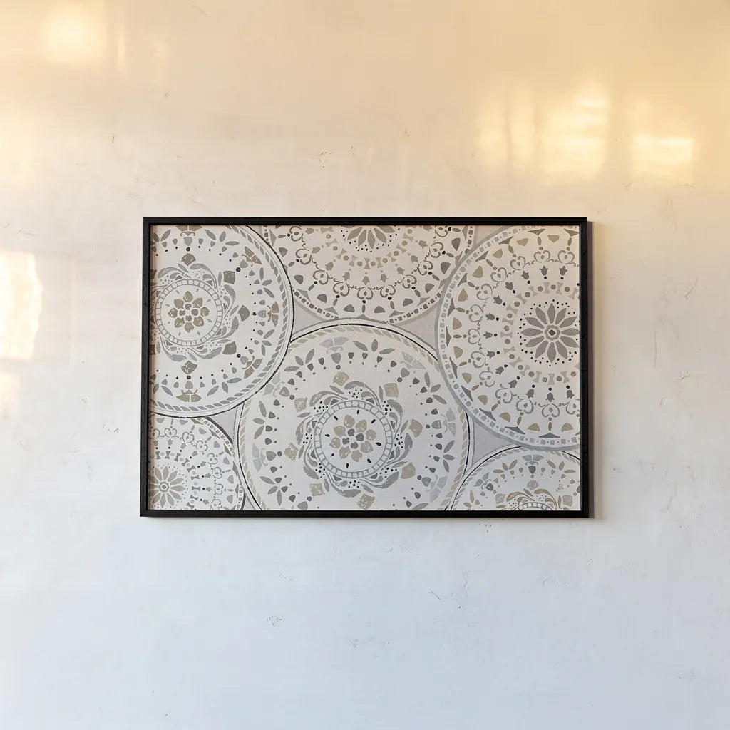 Spanish Impressions VIII Neutral by Daphne Brissonnet. shown as a paper print in a black flame. Available as a archival giclee rolled canvas, fine art paper, or poster print. SKU 77804i.