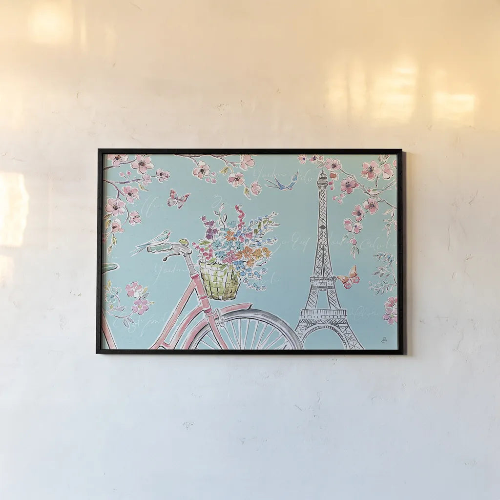 Sparrow Spring I by Daphne Brissonnet. shown as a paper print in a black flame. Available as a archival giclee rolled canvas, fine art paper, or poster print. SKU 37655i.