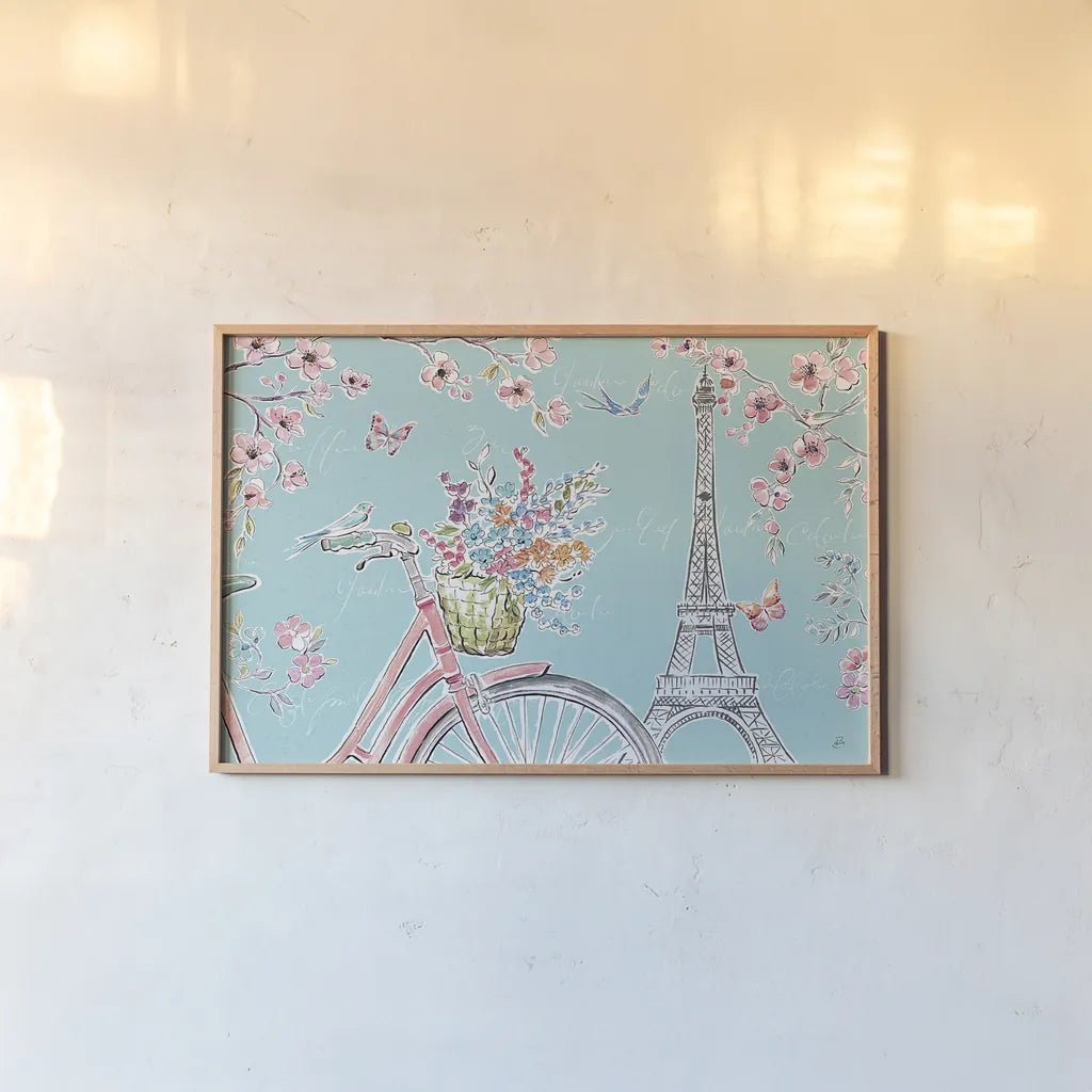 Sparrow Spring I by Daphne Brissonnet. shown as a paper print in a natural frame. Available as a archival giclee rolled canvas, fine art paper, or poster print. SKU 37655i.