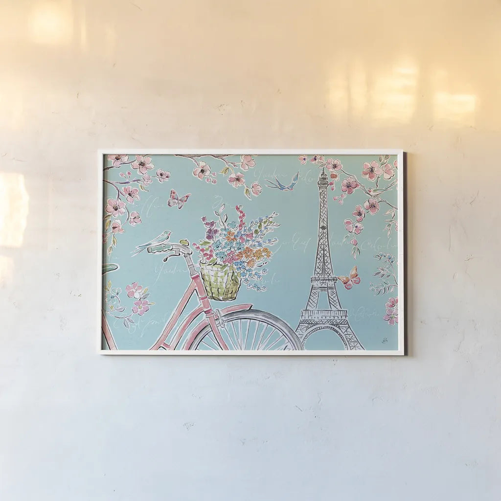 Sparrow Spring I by Daphne Brissonnet. shown as a paper print in a white frame. Available as a archival giclee rolled canvas, fine art paper, or poster print. SKU 37655i.