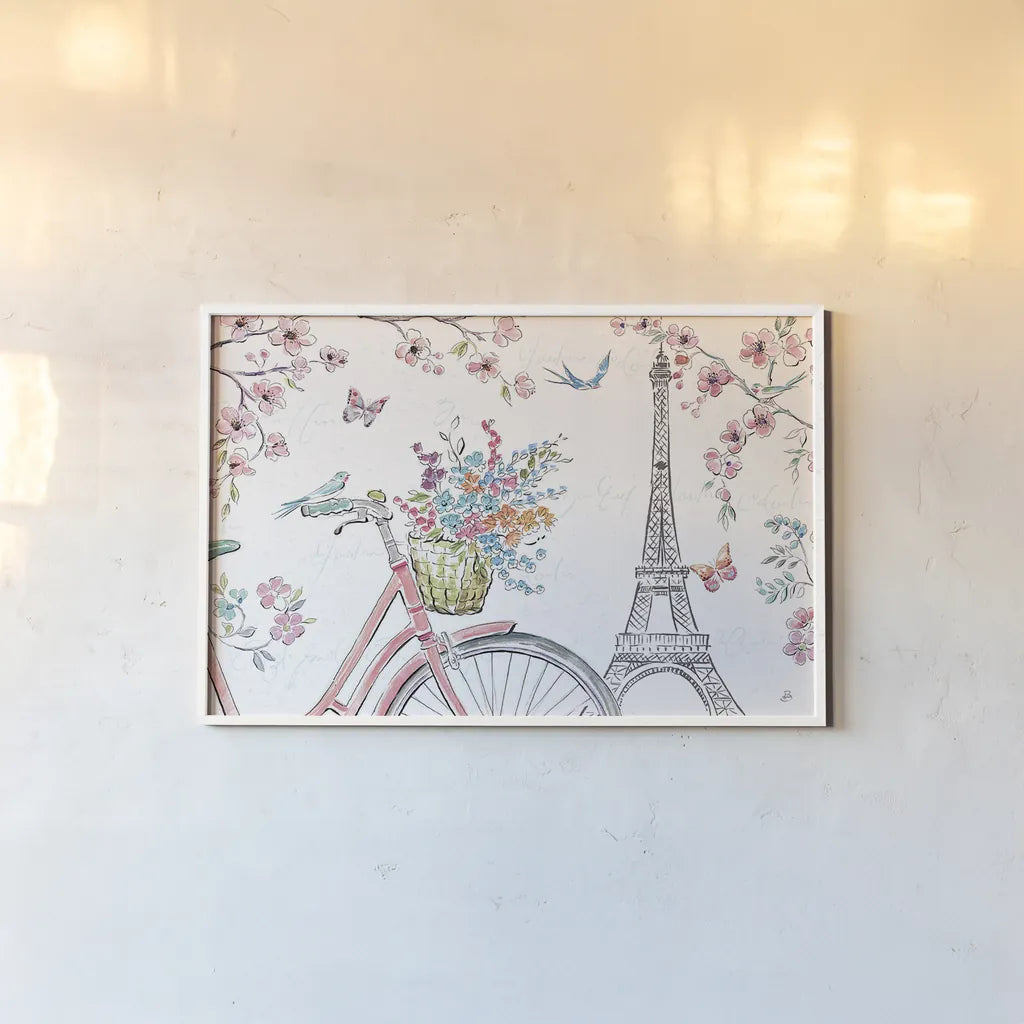 Sparrow Spring I Light by Daphne Brissonnet. shown as a paper print in a white frame. Available as a archival giclee rolled canvas, fine art paper, or poster print. SKU 37664i.