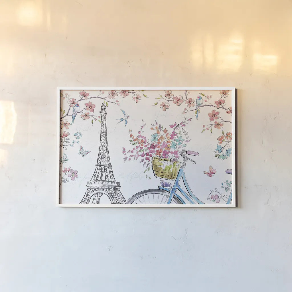 Sparrow Spring II Light by Daphne Brissonnet. shown as a paper print in a white frame. Available as a archival giclee rolled canvas, fine art paper, or poster print. SKU 37665i.