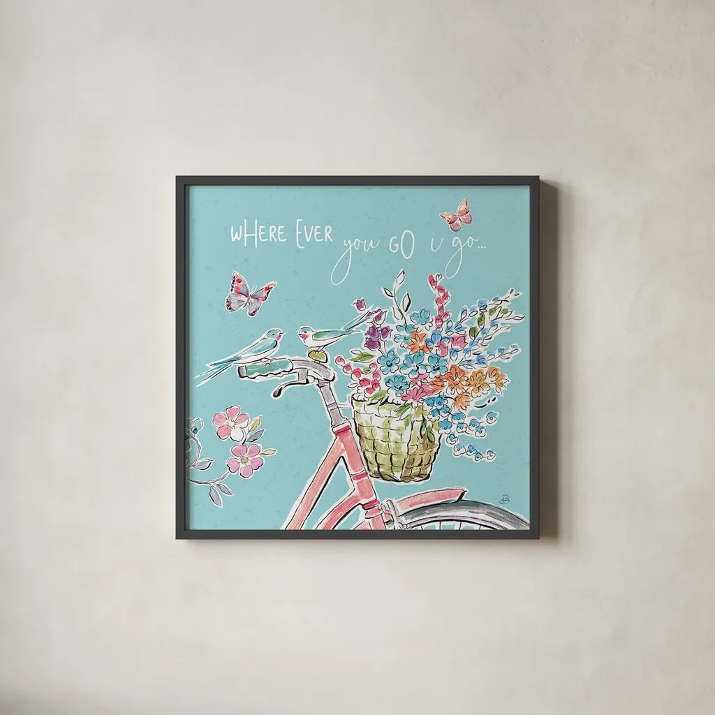 Sparrow Spring IV by Daphne Brissonnet. Shown in a sleek black glass frame for a contemporary gallery look. Available as an archival giclee rolled canvas, fine art paper, or poster print. SKU 37658a.