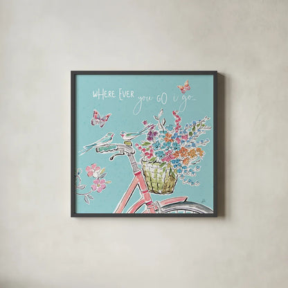 Sparrow Spring IV by Daphne Brissonnet. Shown in a sleek black glass frame for a contemporary gallery look. Available as an archival giclee rolled canvas, fine art paper, or poster print. SKU 37658a.