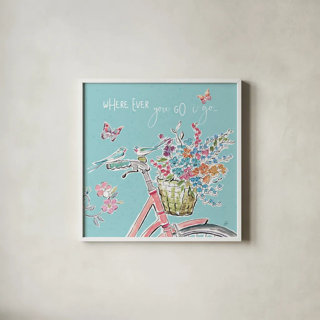 Sparrow Spring IV by Daphne Brissonnet. Shown in a crisp white glass frame for a clean and minimalist style. Available as an archival giclee rolled canvas, fine art paper, or poster print. SKU 37658a.