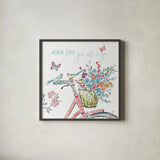 Sparrow Spring IV Light by Daphne Brissonnet. Shown in a sleek black glass frame for a contemporary gallery look. Available as an archival giclee rolled canvas, fine art paper, or poster print. SKU 37667a.