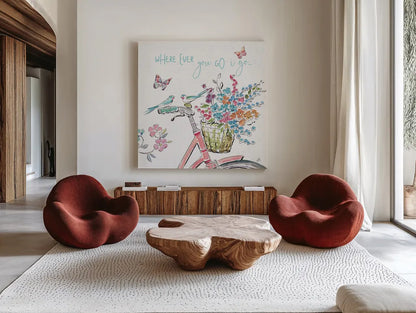 Sparrow Spring IV Light by Daphne Brissonnet. Shown as extra-large giant wall art in a modern living room. Available as an archival giclee rolled canvas, fine art paper, or poster print. SKU 37667a.