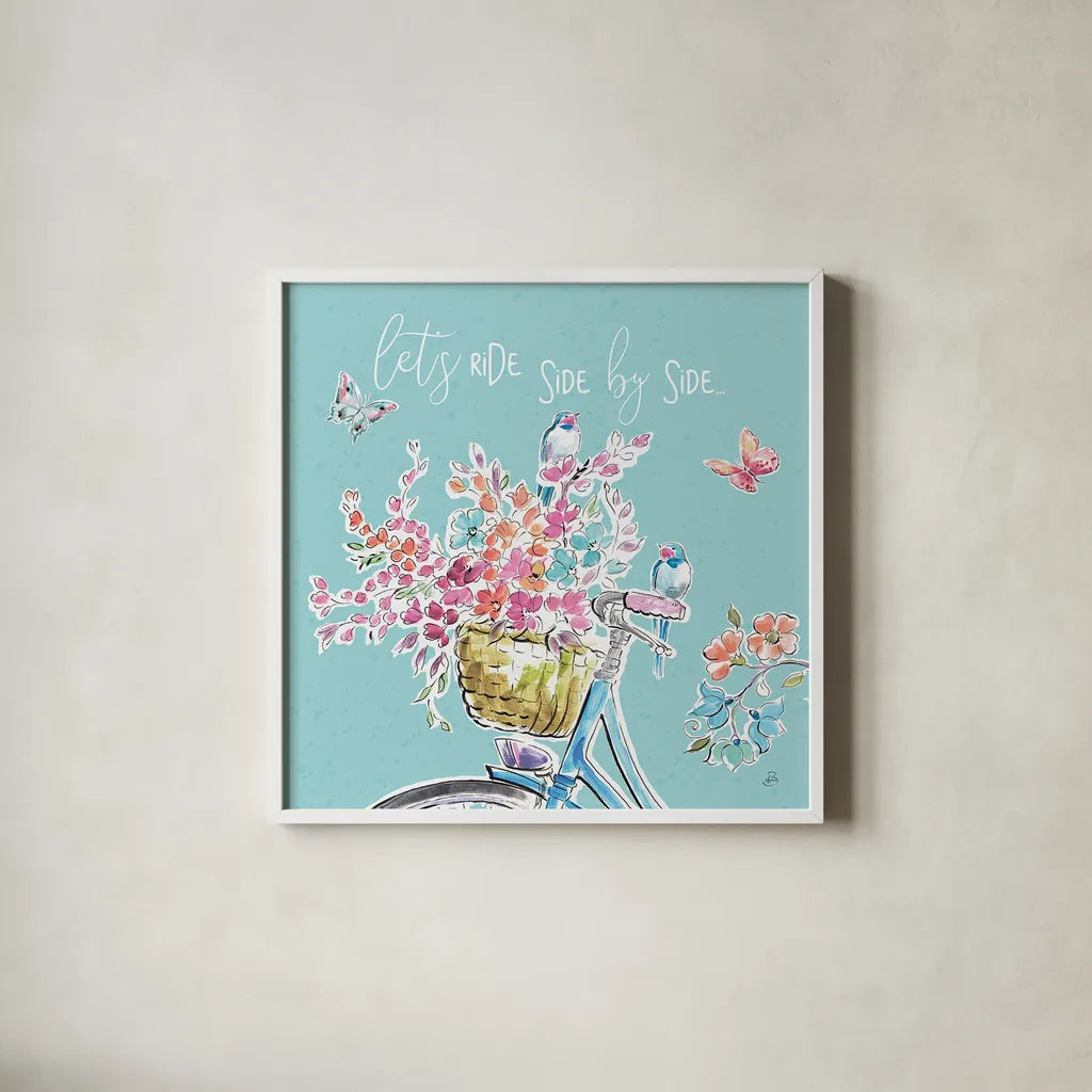 Sparrow Spring V by Daphne Brissonnet. Shown in a crisp white glass frame for a clean and minimalist style. Available as an archival giclee rolled canvas, fine art paper, or poster print. SKU 37659a.