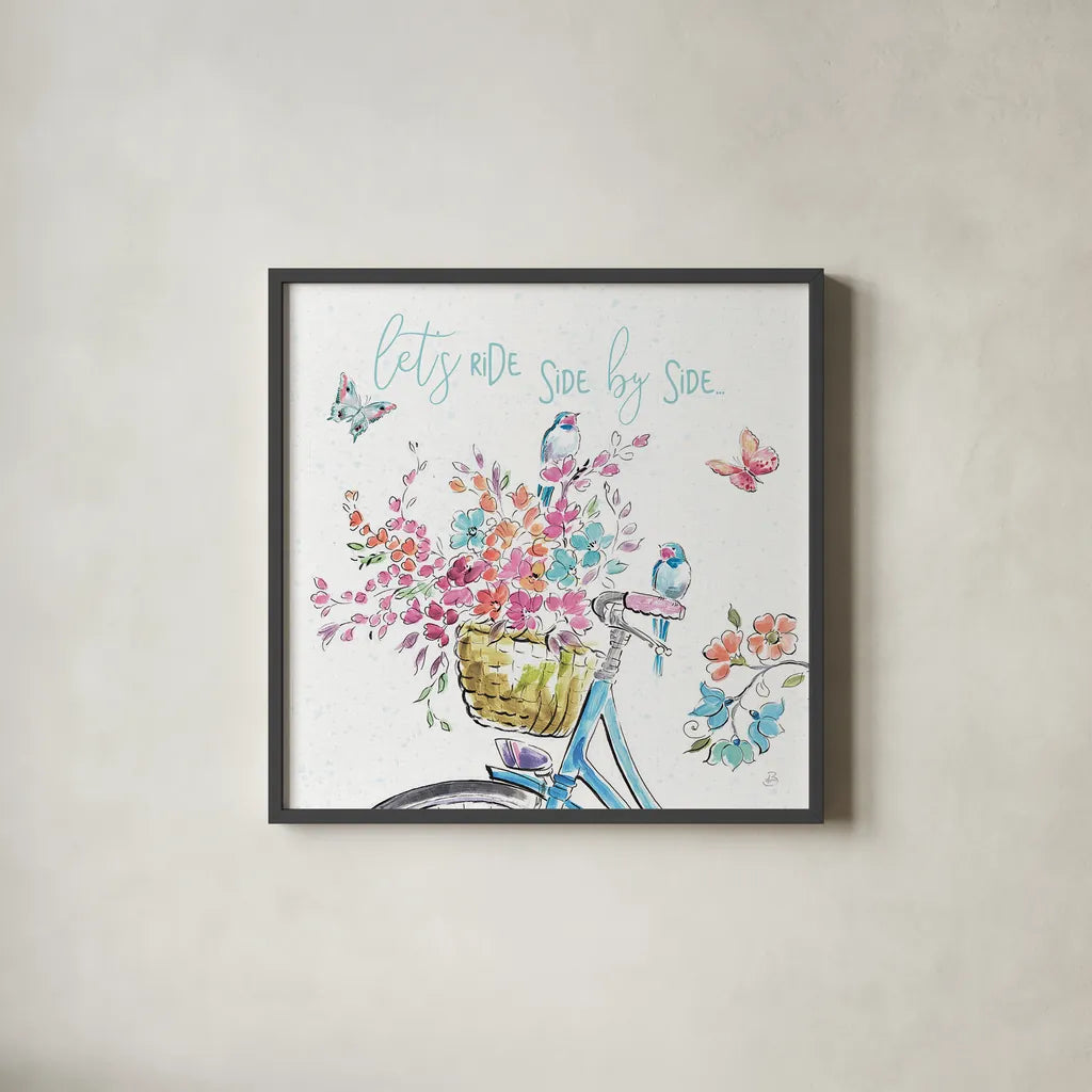 Sparrow Spring V Light by Daphne Brissonnet. Shown in a sleek black glass frame for a contemporary gallery look. Available as an archival giclee rolled canvas, fine art paper, or poster print. SKU 37668a.