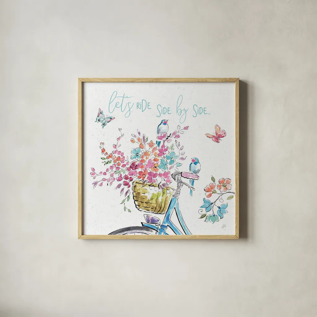 Sparrow Spring V Light by Daphne Brissonnet. Shown in a natural wood glass frame for a timeless modern aesthetic. Available as an archival giclee rolled canvas, fine art paper, or poster print. SKU 37668a.