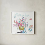 Sparrow Spring V Light by Daphne Brissonnet. Shown in a crisp white glass frame for a clean and minimalist style. Available as an archival giclee rolled canvas, fine art paper, or poster print. SKU 37668a.