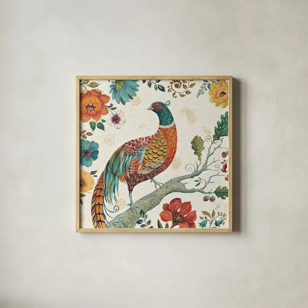 Spice Season III by Daphne Brissonnet. Shown in a natural wood glass frame for a timeless modern aesthetic. Available as an archival giclee rolled canvas, fine art paper, or poster print. SKU 32234a.