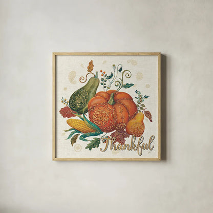 Spice Season VIII - Thankful by Daphne Brissonnet. Shown in a natural wood glass frame for a timeless modern aesthetic. Available as an archival giclee rolled canvas, fine art paper, or poster print. SKU 35634a.
