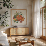 Spice Season VIII by Daphne Brissonnet. Shown in a natural wood frame in a cozy modern living room. Available as an archival giclee rolled canvas, fine art paper, or poster print. SKU 32239a.