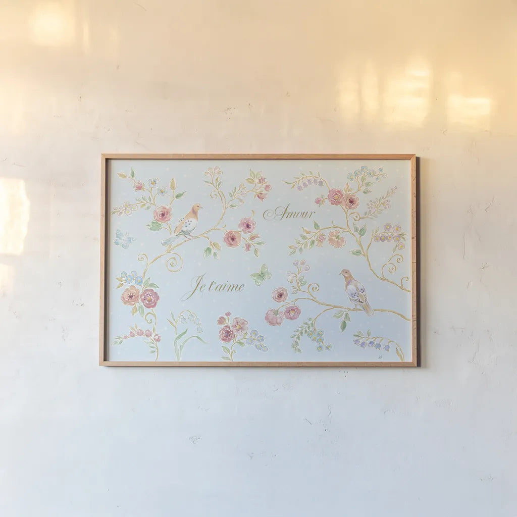 Spring Fling I by Daphne Brissonnet. shown as a paper print in a natural frame. Available as a archival giclee rolled canvas, fine art paper, or poster print. SKU 69867i.