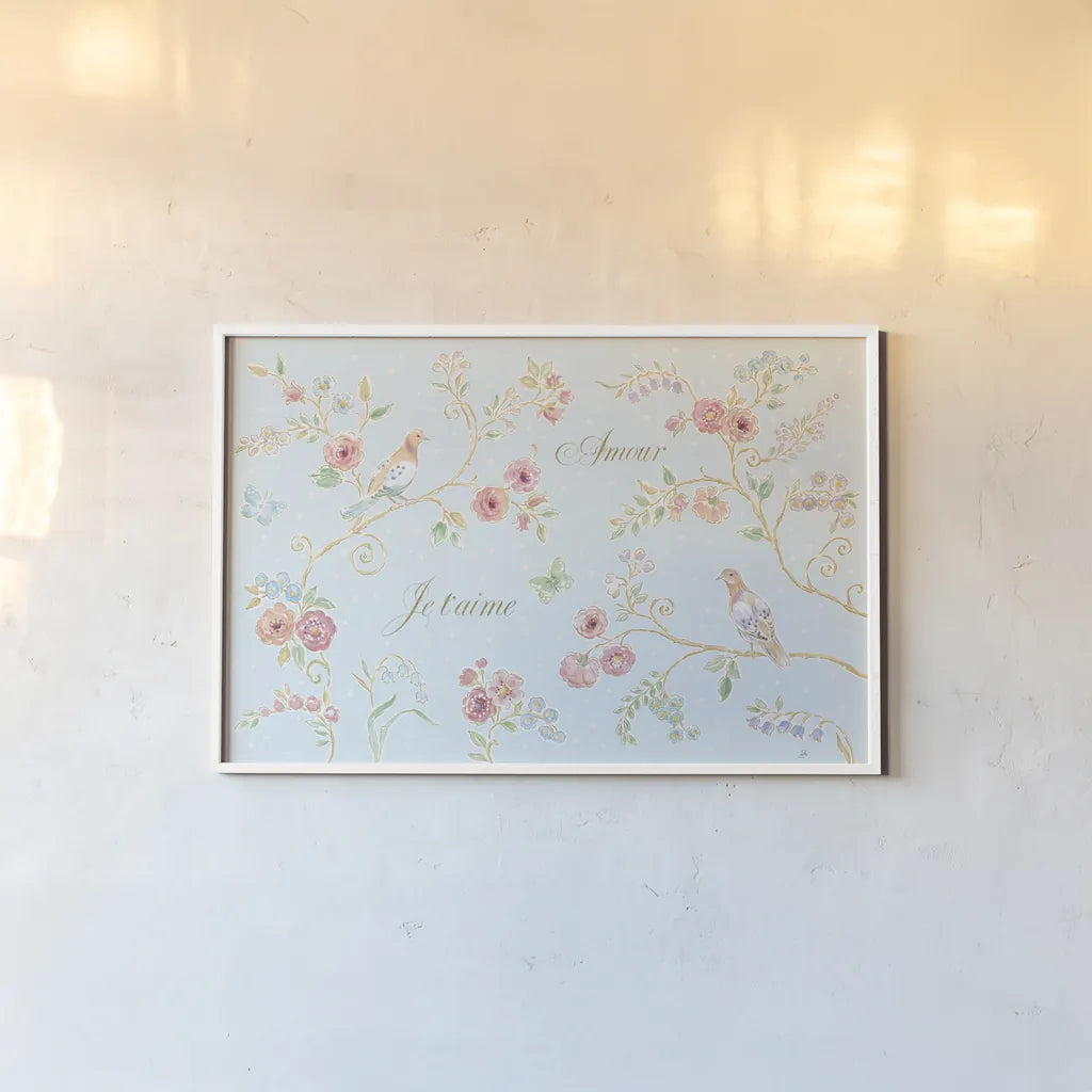 Spring Fling I by Daphne Brissonnet. shown as a paper print in a white frame. Available as a archival giclee rolled canvas, fine art paper, or poster print. SKU 69867i.