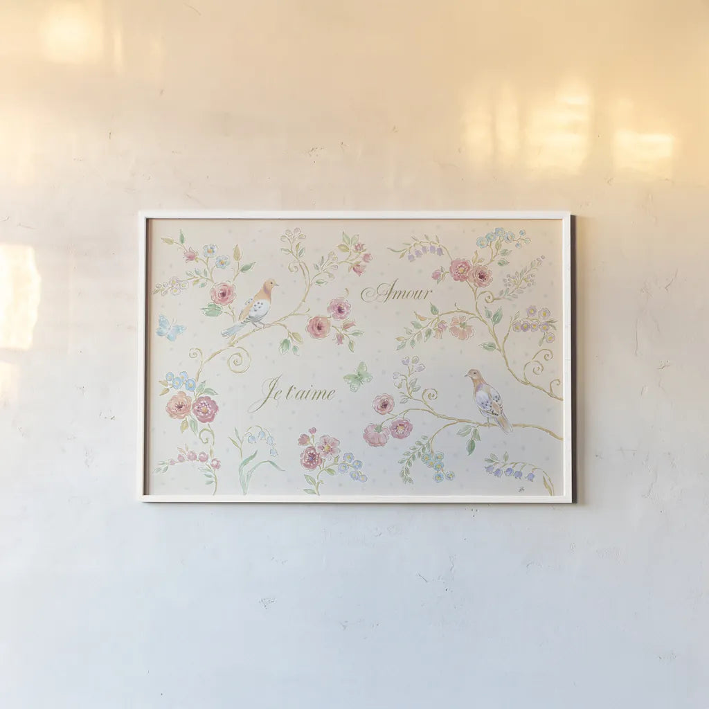 Spring Fling I Light by Daphne Brissonnet. shown as a paper print in a white frame. Available as a archival giclee rolled canvas, fine art paper, or poster print. SKU 69876i.