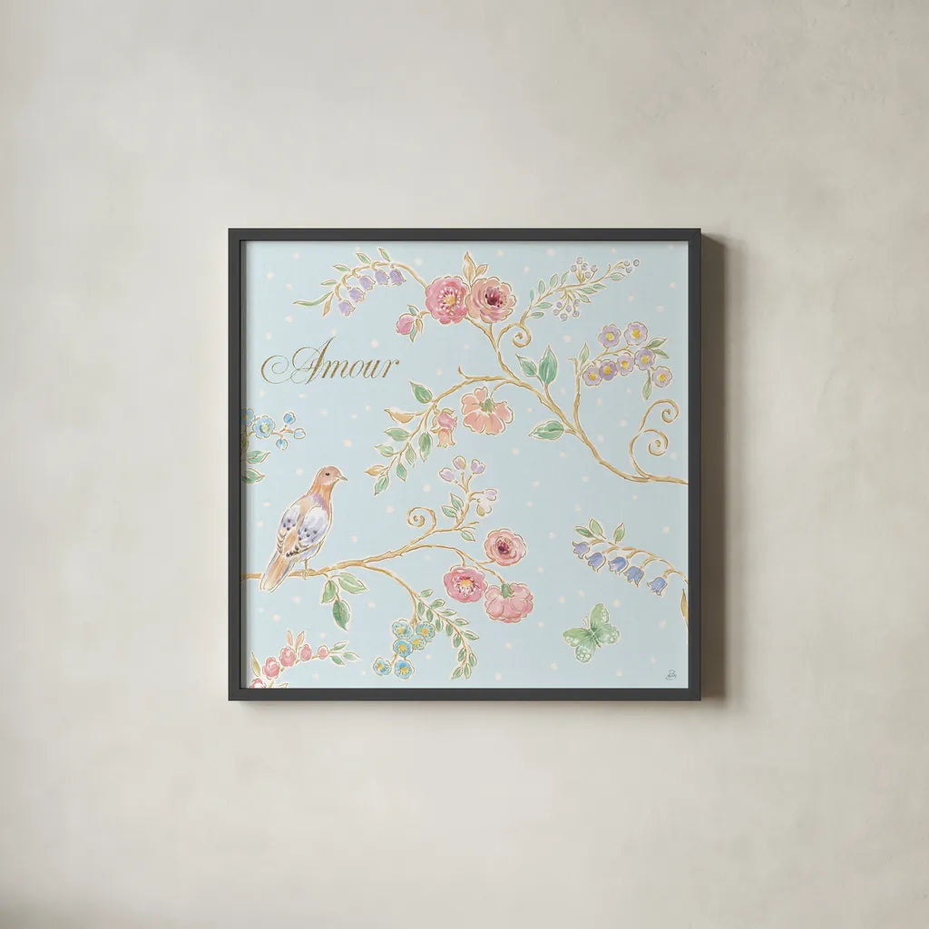 Spring Fling II by Daphne Brissonnet. Shown in a sleek black glass frame for a contemporary gallery look. Available as an archival giclee rolled canvas, fine art paper, or poster print. SKU 69868a.