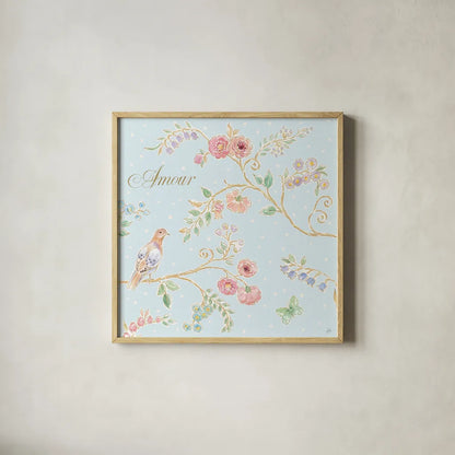 Spring Fling II by Daphne Brissonnet. Shown in a natural wood glass frame for a timeless modern aesthetic. Available as an archival giclee rolled canvas, fine art paper, or poster print. SKU 69868a.