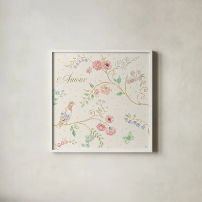 Spring Fling II Light by Daphne Brissonnet. Shown in a crisp white glass frame for a clean and minimalist style. Available as an archival giclee rolled canvas, fine art paper, or poster print. SKU 69877a.