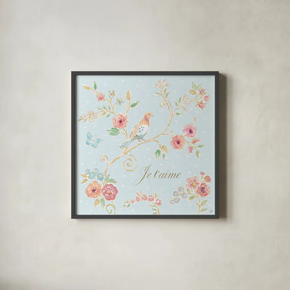 Spring Fling III by Daphne Brissonnet. Shown in a sleek black glass frame for a contemporary gallery look. Available as an archival giclee rolled canvas, fine art paper, or poster print. SKU 69869a.